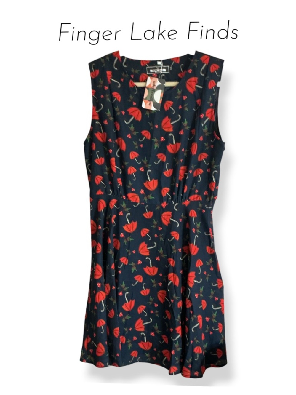 Paper Plane London Sleeveless Navy Dress with Red Umbrella Print